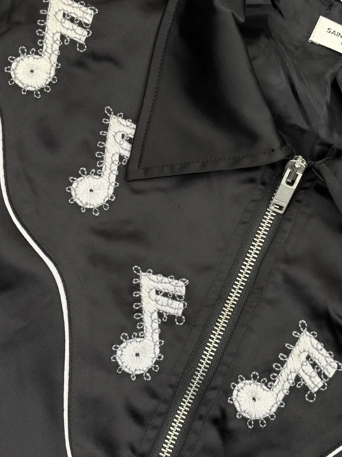 AW2012 Saint Laurent Black Silk Musical Note Embroidered Vest by Hedi Slimane ZoxCpvr 7