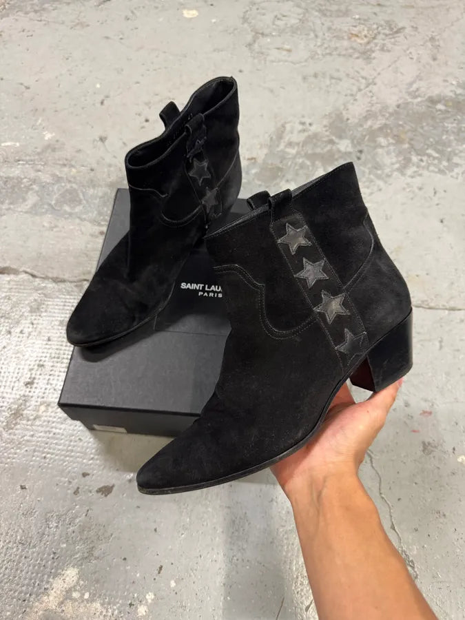 Saint Laurent Black Star Suede Leather Boots (41eu/us8) UbLMJhm 0