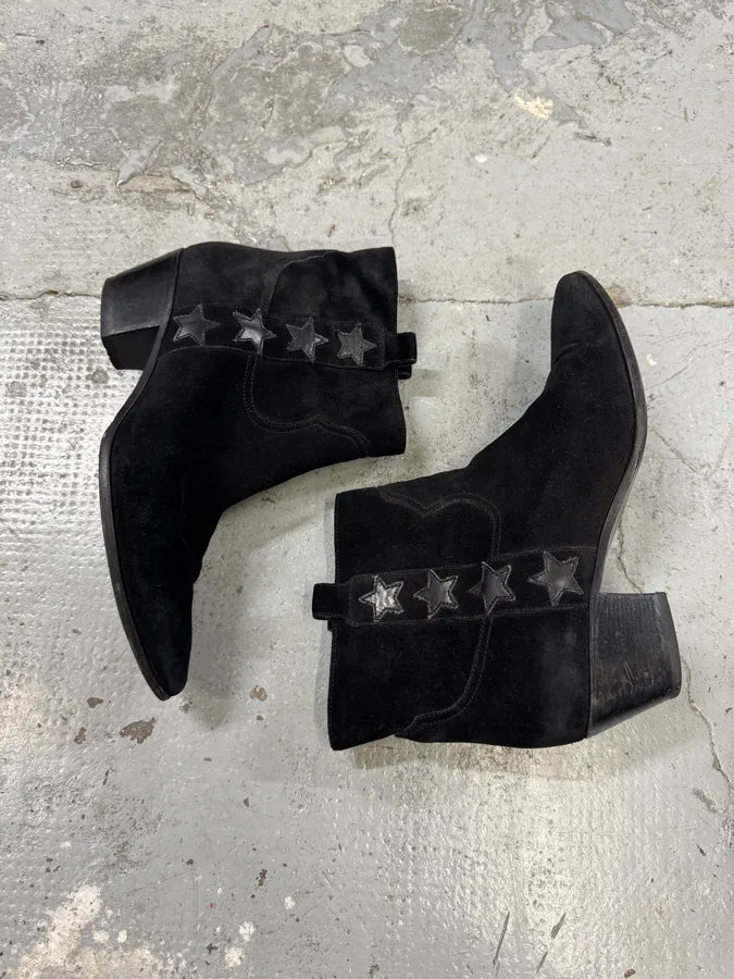 Saint Laurent Black Star Suede Leather Boots (41eu/us8) UbLMJhm 1