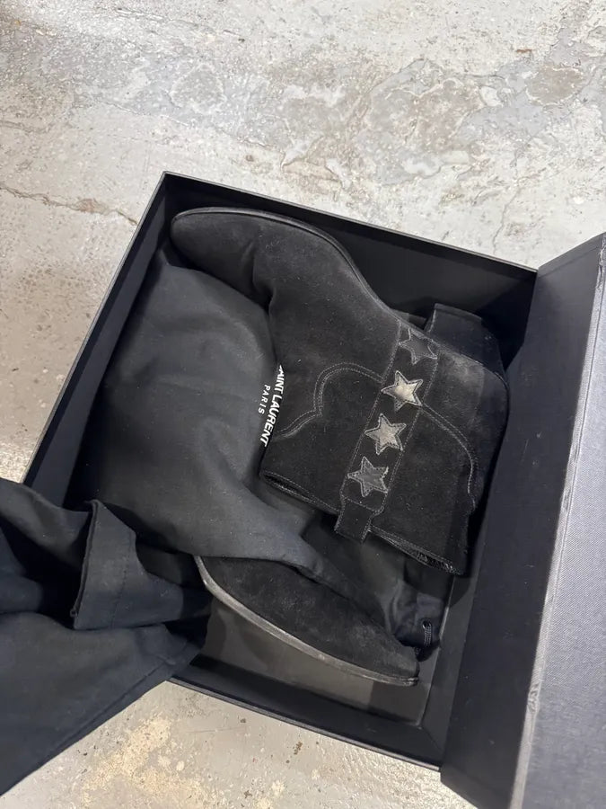 Saint Laurent Black Star Suede Leather Boots (41eu/us8) UbLMJhm 10
