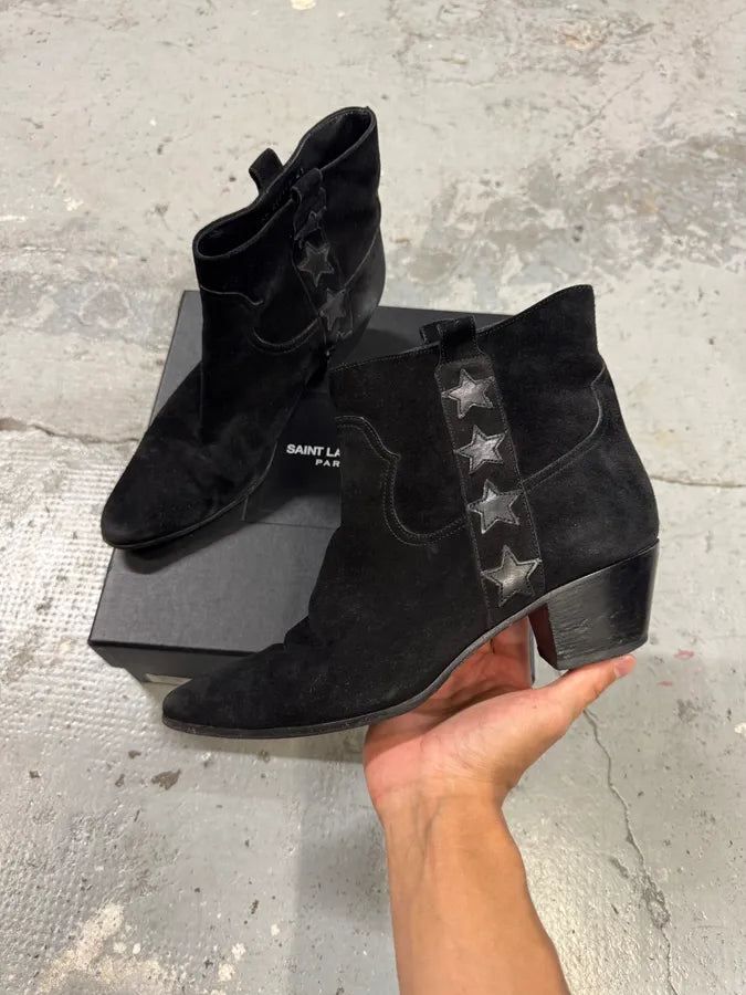 Saint Laurent Black Star Suede Leather Boots (41eu/us8) UbLMJhm 7