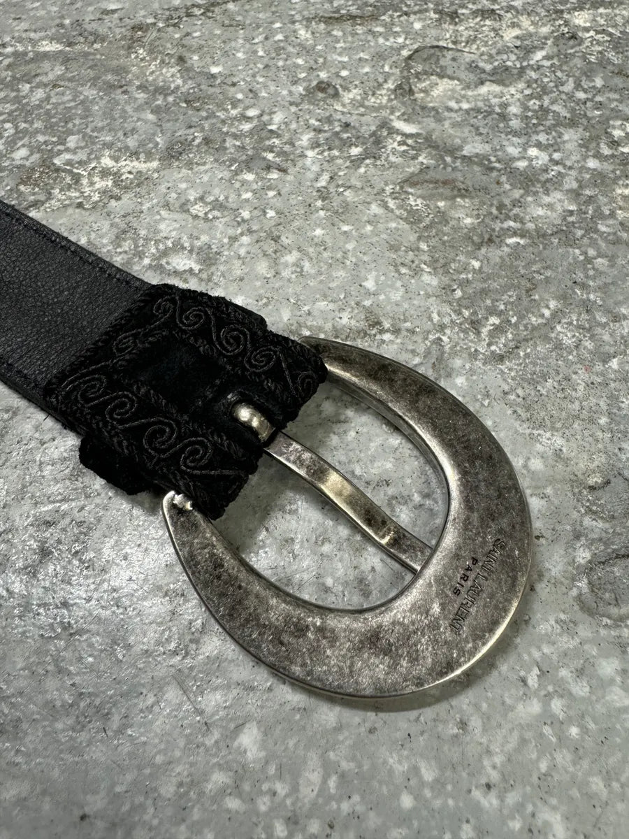 Saint Laurent Black Suede Leather Western Belt (OS) 4
