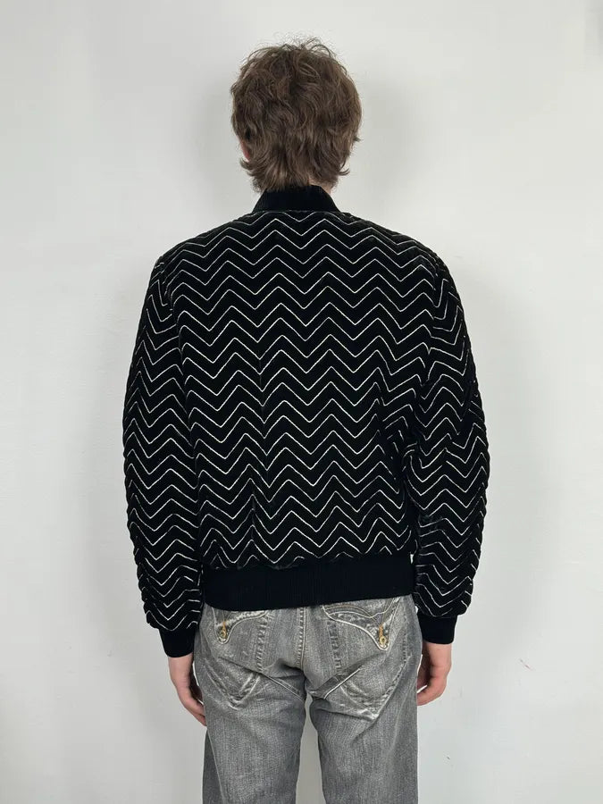 Saint Laurent Black Velvet Quilted Zigzag Bomber Jacket mUWXXae 2
