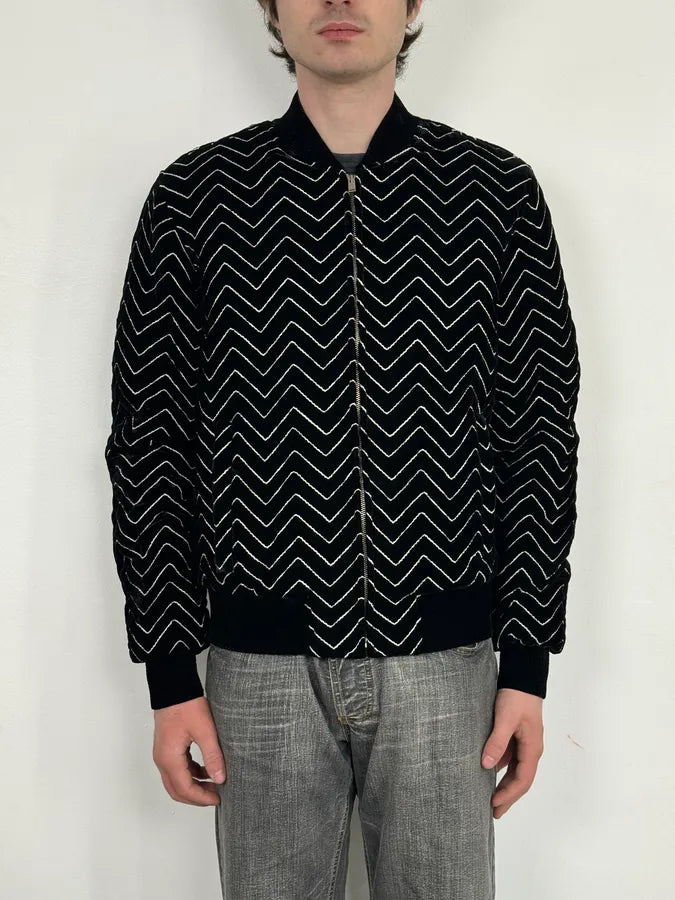 Saint Laurent Black Velvet Quilted Zigzag Bomber Jacket mUWXXae 1