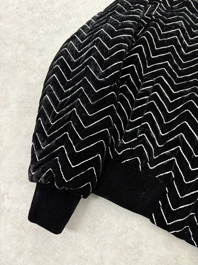 Saint Laurent Black Velvet Quilted Zigzag Bomber Jacket mUWXXae 7