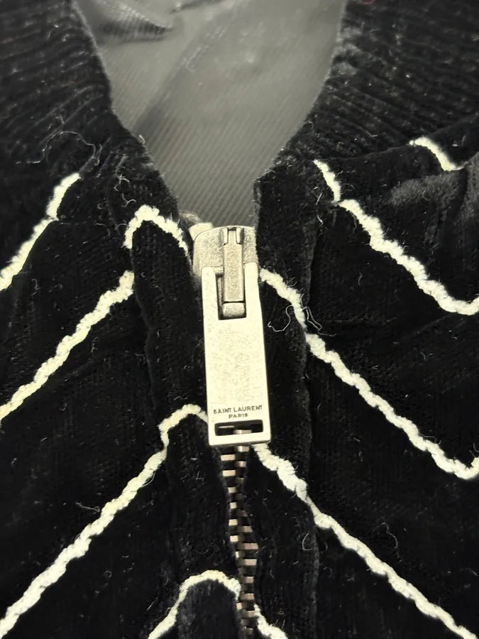 Saint Laurent Black Velvet Quilted Zigzag Bomber Jacket mUWXXae 8