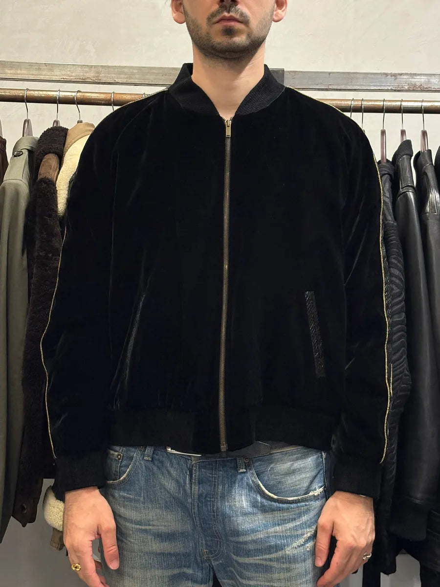 Saint Laurent Black Velvet Snakeskin Effect Armband Bomber Jacket yDysgwI 1
