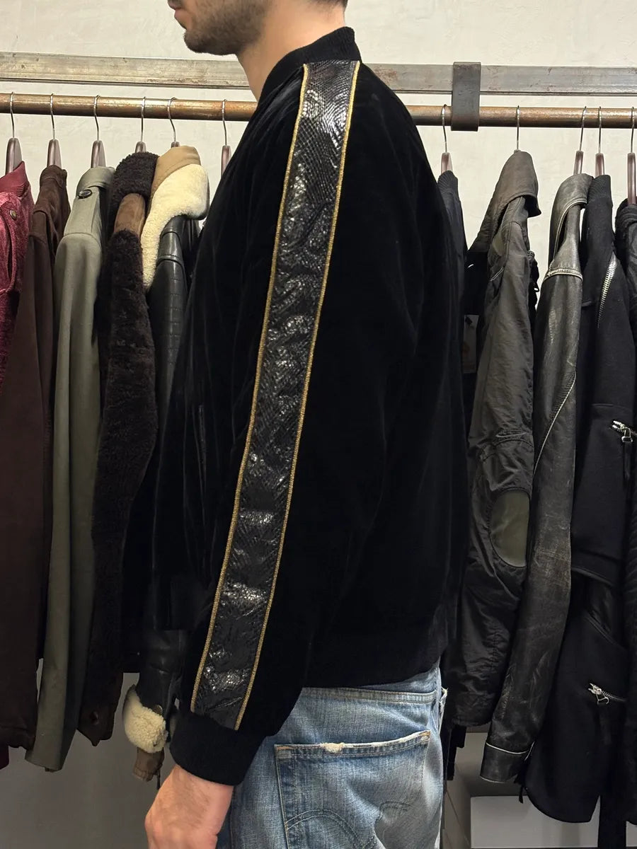 Saint Laurent Black Velvet Snakeskin Effect Armband Bomber Jacket yDysgwI 2