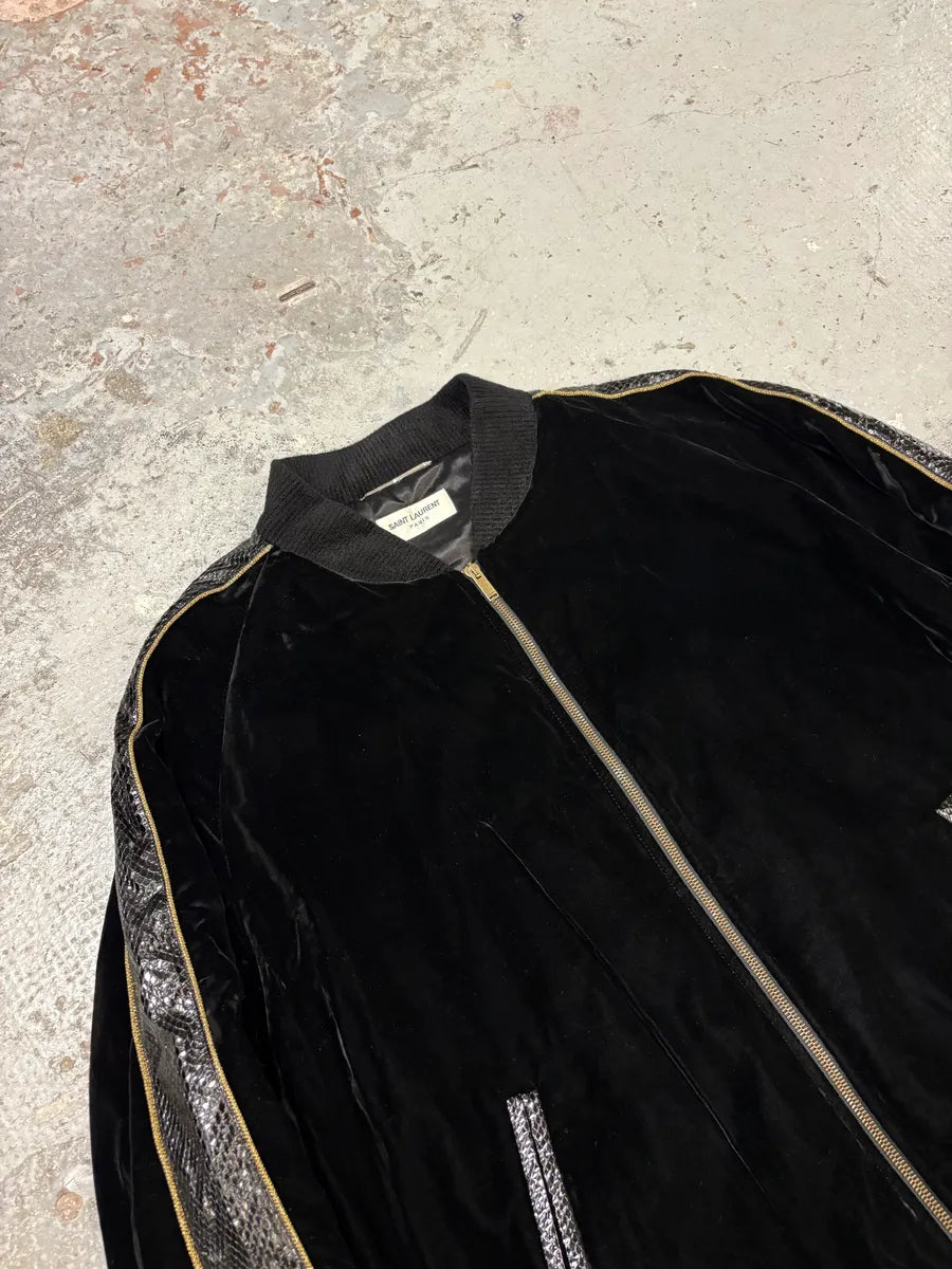 Saint Laurent Black Velvet Snakeskin Effect Armband Bomber Jacket yDysgwI 5