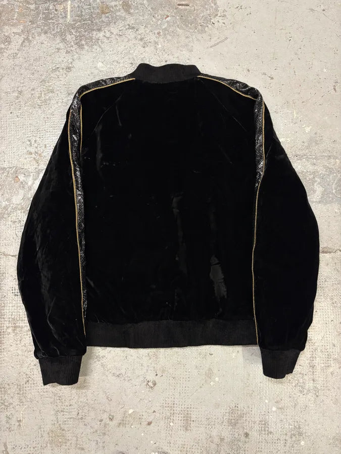 Saint Laurent Black Velvet Snakeskin Effect Armband Bomber Jacket yDysgwI 6