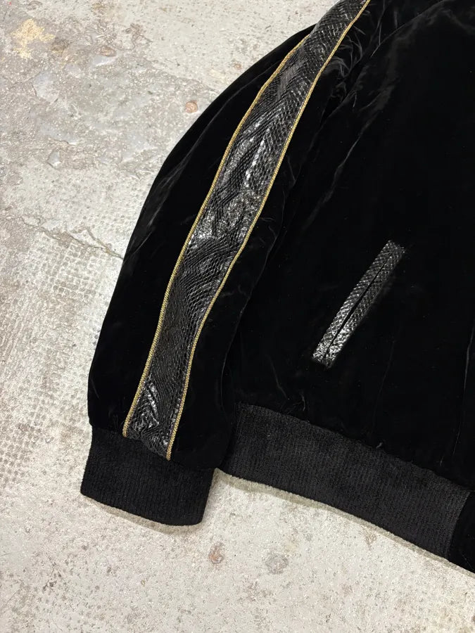 Saint Laurent Black Velvet Snakeskin Effect Armband Bomber Jacket yDysgwI 8