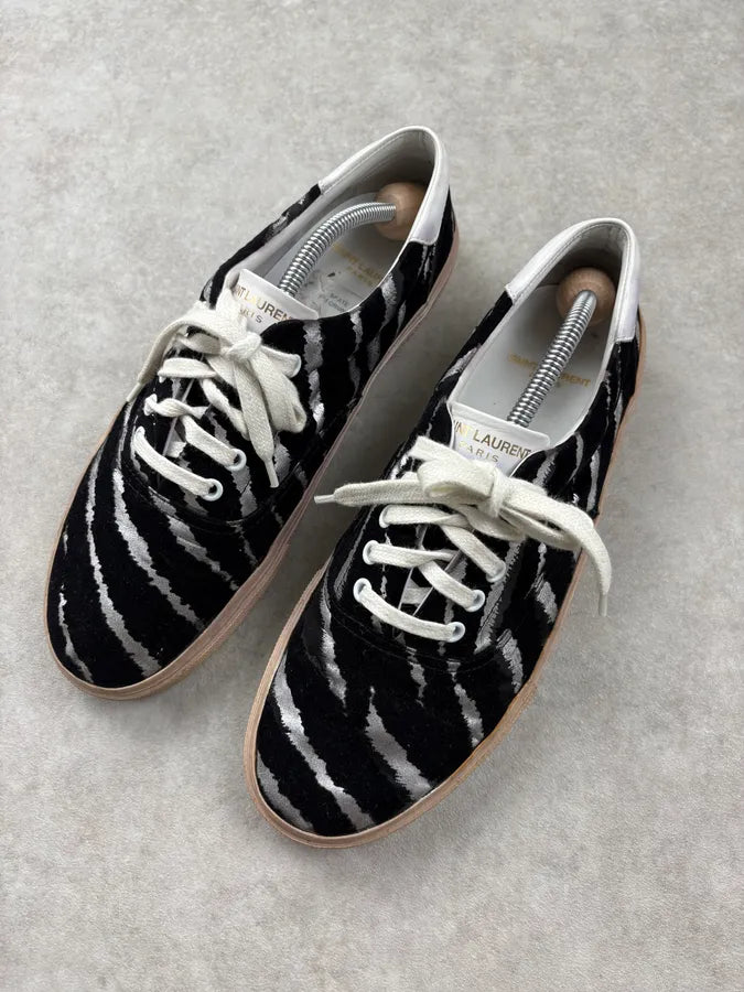 2010s Saint Laurent Black Zebra Stripe Low-Top Skate Sneakers CzWrlGK 2