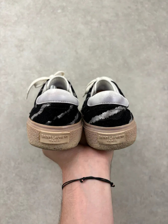 2010s Saint Laurent Black Zebra Stripe Low-Top Skate Sneakers CzWrlGK 6