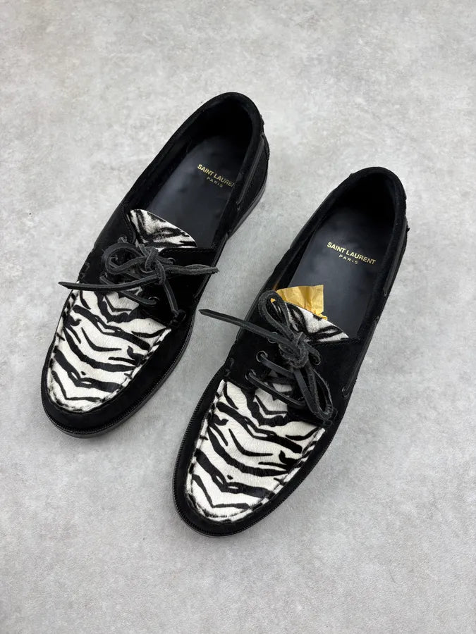 Saint Laurent Black Zebra Ponyhair Boat Shoes cQUCtad 2