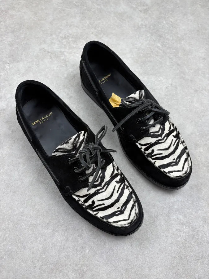 Saint Laurent Black Zebra Ponyhair Boat Shoes cQUCtad 3