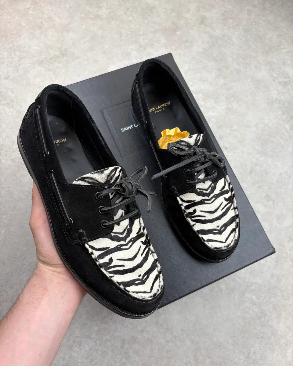 Saint Laurent Black Zebra Ponyhair Boat Shoes cQUCtad 0