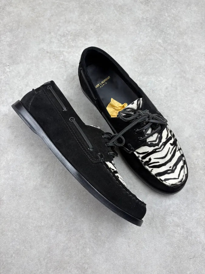 Saint Laurent Black Zebra Ponyhair Boat Shoes cQUCtad 4