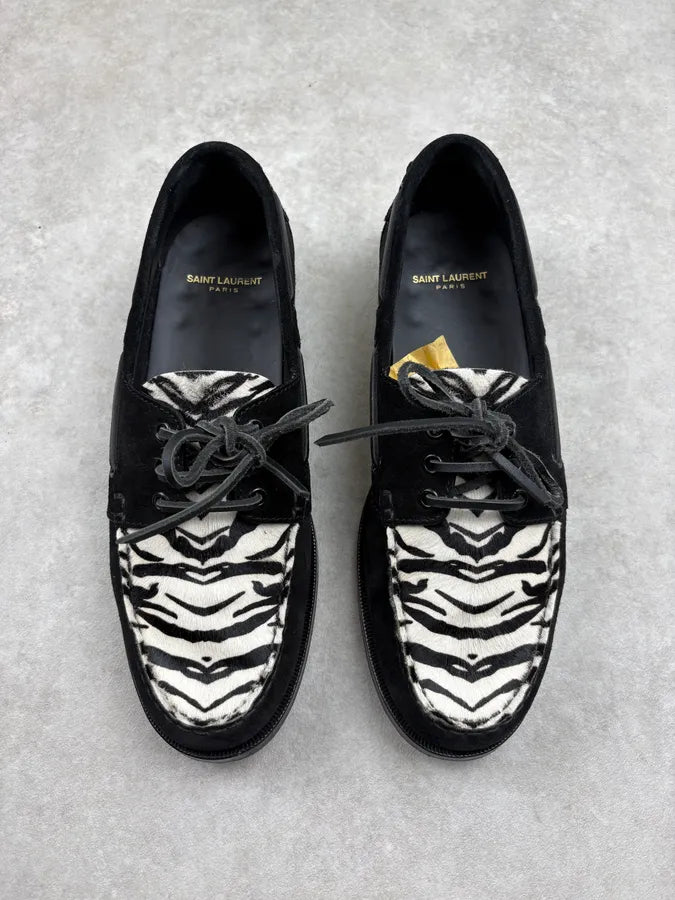 Saint Laurent Black Zebra Ponyhair Boat Shoes cQUCtad 1