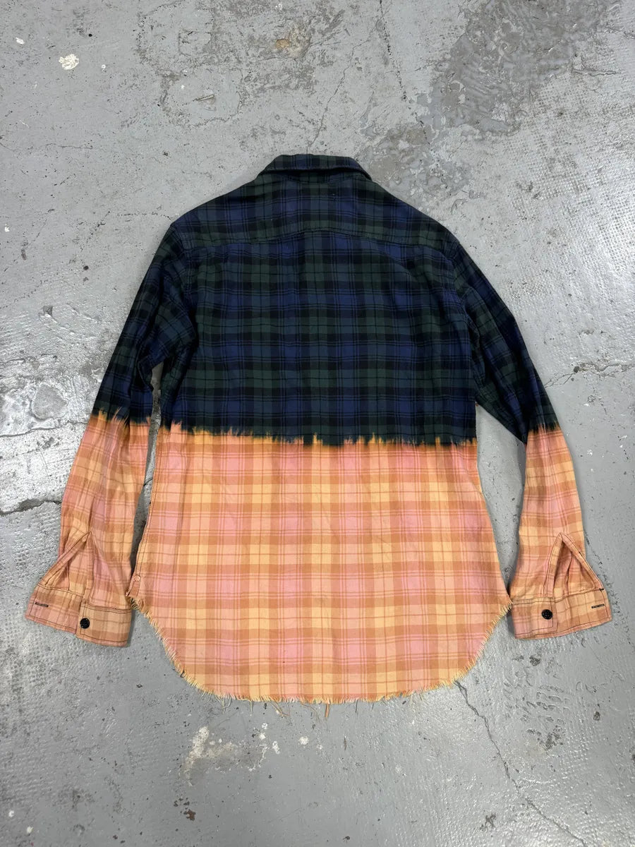 Saint Laurent Bleached Effect Checkered Green & Beige Fire Shirt FVvgChK 1