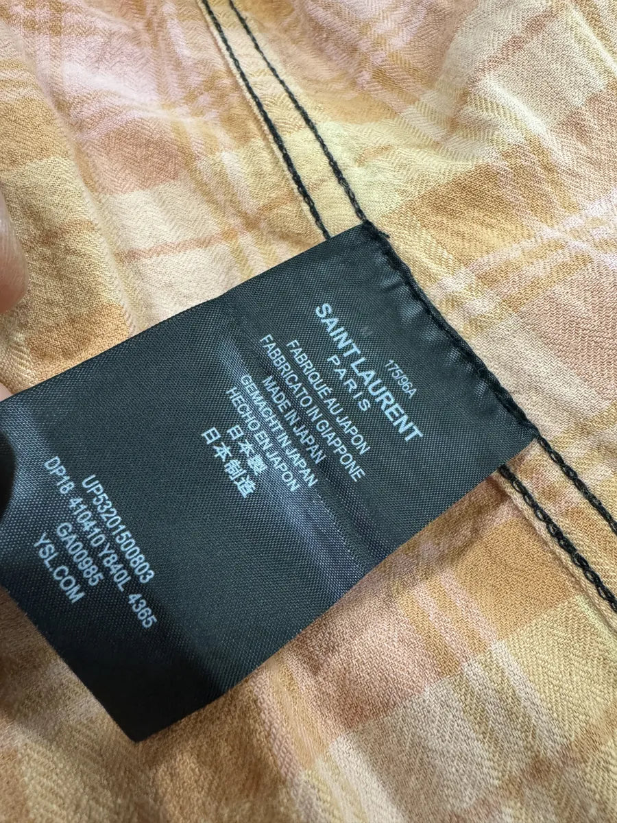 Saint Laurent Bleached Effect Checkered Green & Beige Fire Shirt FVvgChK 10