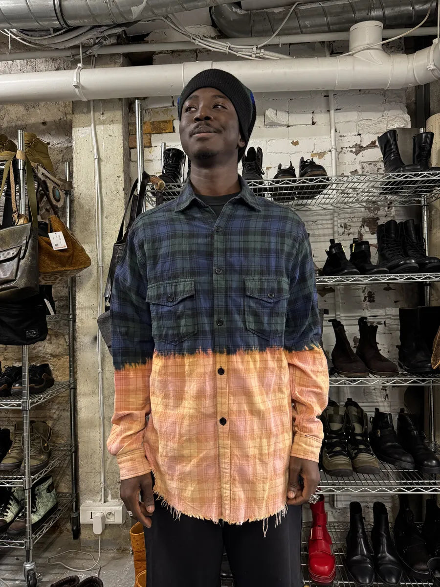 Saint Laurent Bleached Effect Checkered Green & Beige Fire Shirt FVvgChK 2