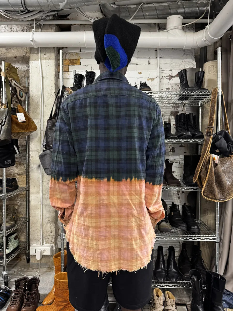 Saint Laurent Bleached Effect Checkered Green & Beige Fire Shirt FVvgChK 3