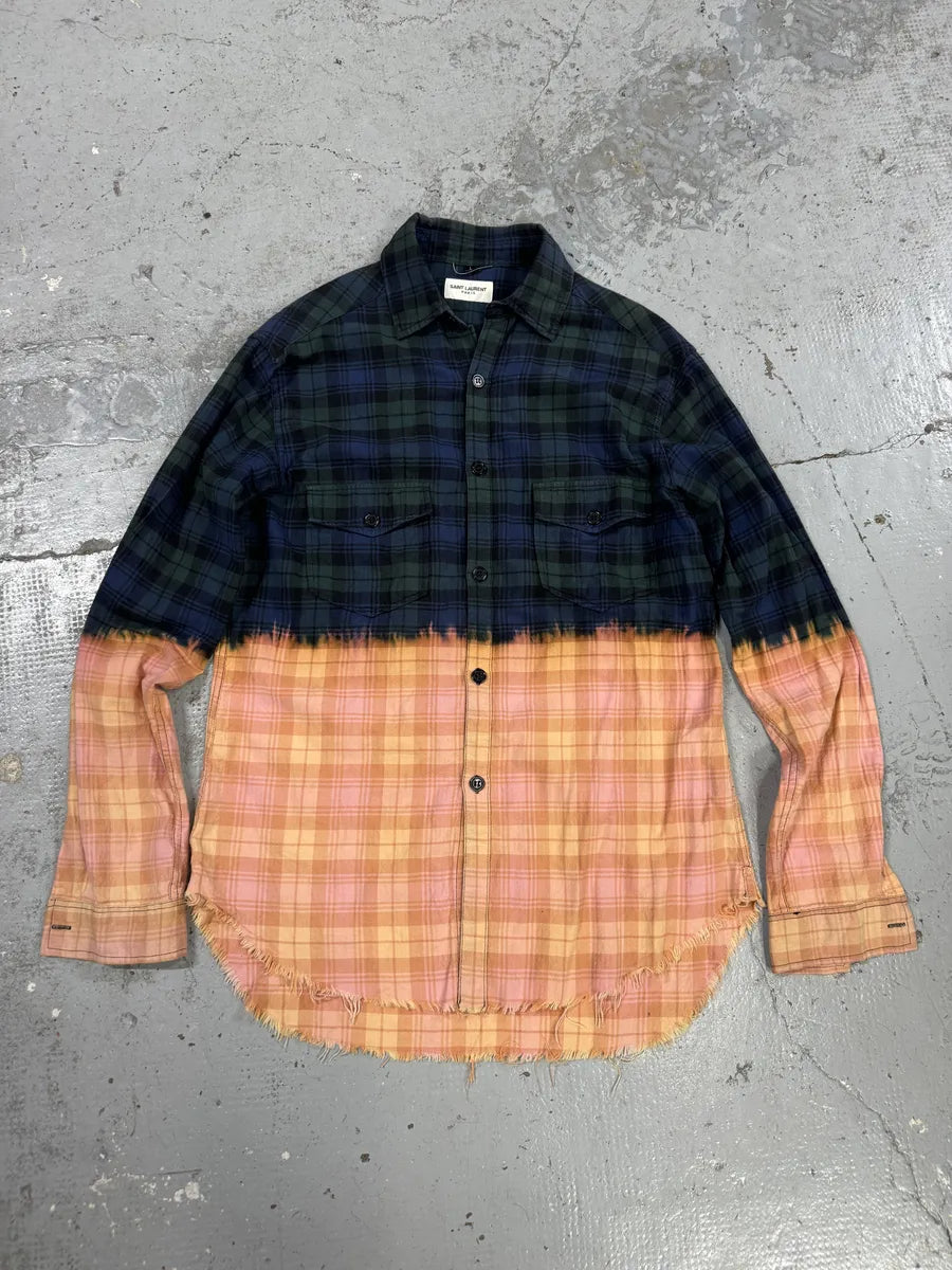 Saint Laurent Bleached Effect Checkered Green & Beige Fire Shirt FVvgChK 4