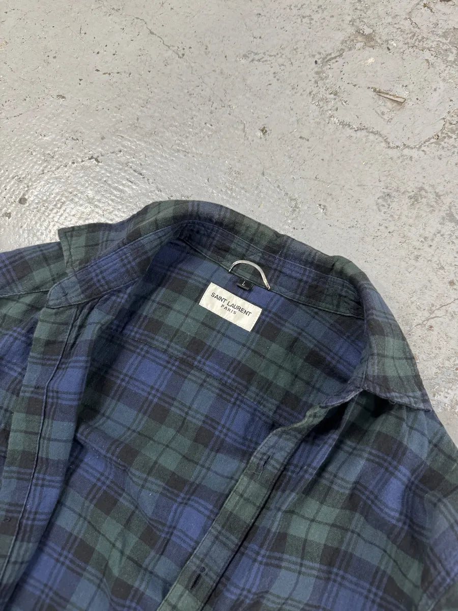 Saint Laurent Bleached Effect Checkered Green & Beige Fire Shirt FVvgChK 8