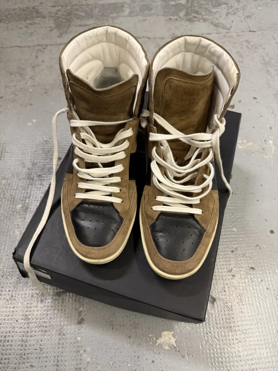 Saint Laurent Brown & Black Suede Leather High Sneakers GNoGnsH 2