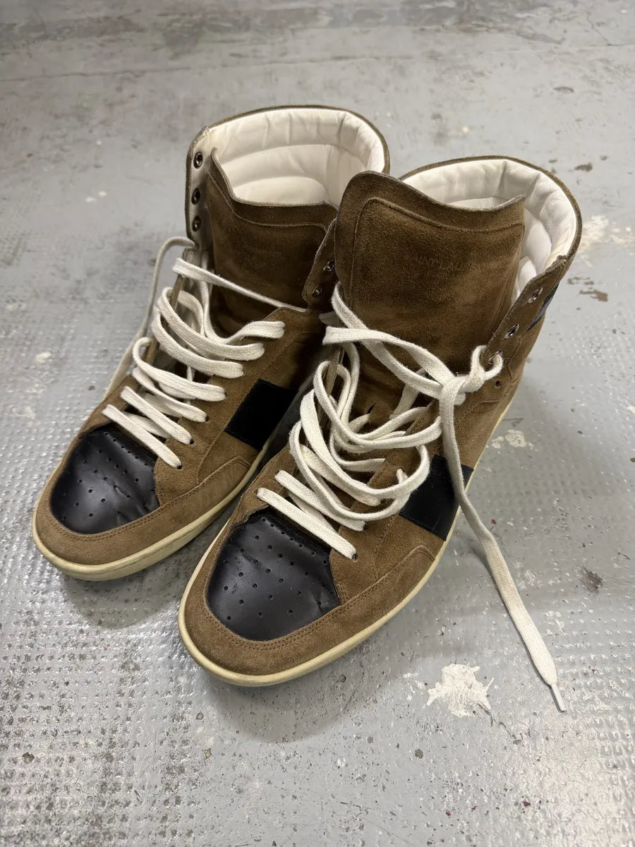 Saint Laurent Brown & Black Suede Leather High Sneakers GNoGnsH 3