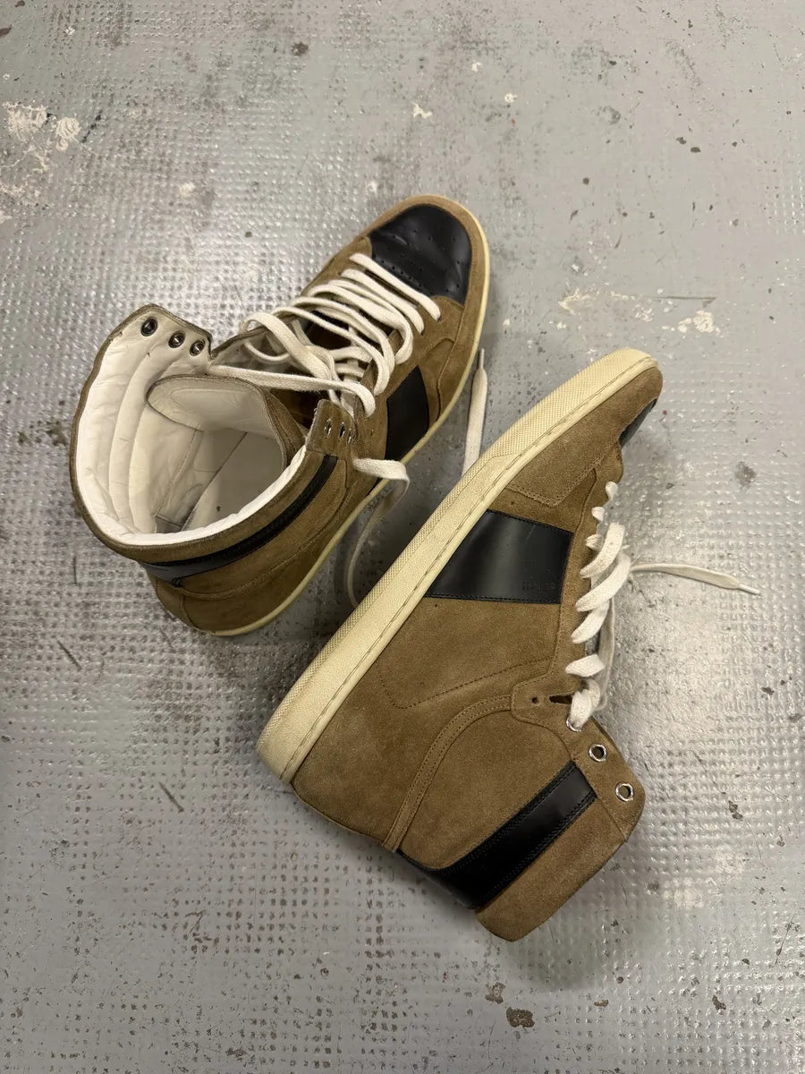 Saint Laurent Brown & Black Suede Leather High Sneakers GNoGnsH 5