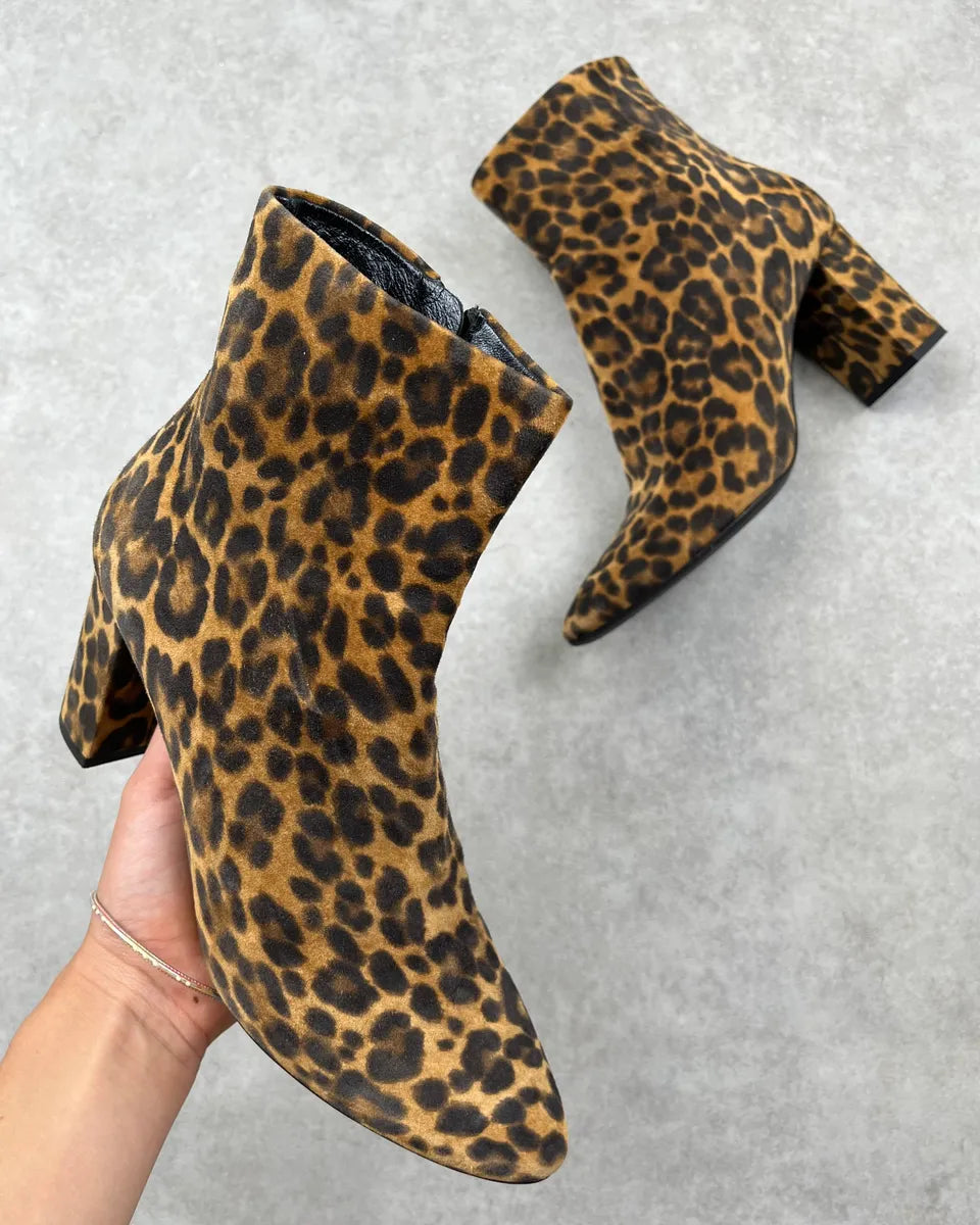 Saint Laurent Brown Leopard Suede Ankle Boots HhKIqVK 0
