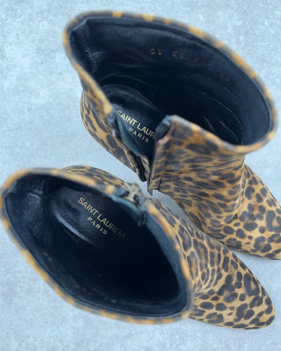 Saint Laurent Brown Leopard Suede Ankle Boots HhKIqVK 10