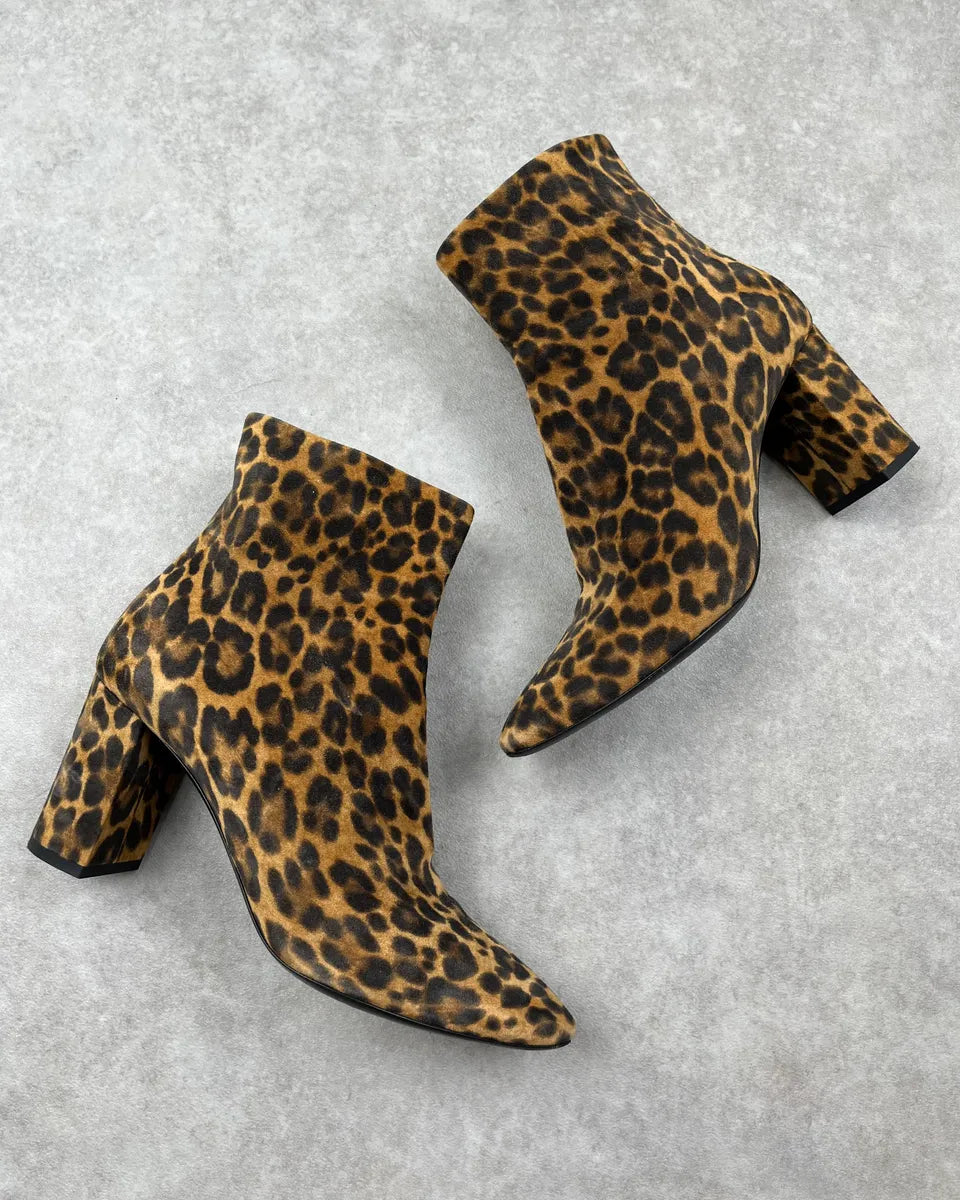 Saint Laurent Brown Leopard Suede Ankle Boots HhKIqVK 3
