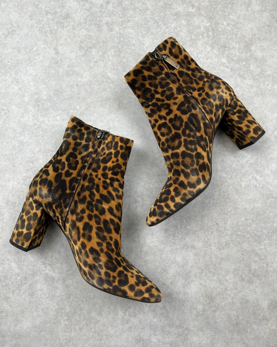 Saint Laurent Brown Leopard Suede Ankle Boots HhKIqVK 4