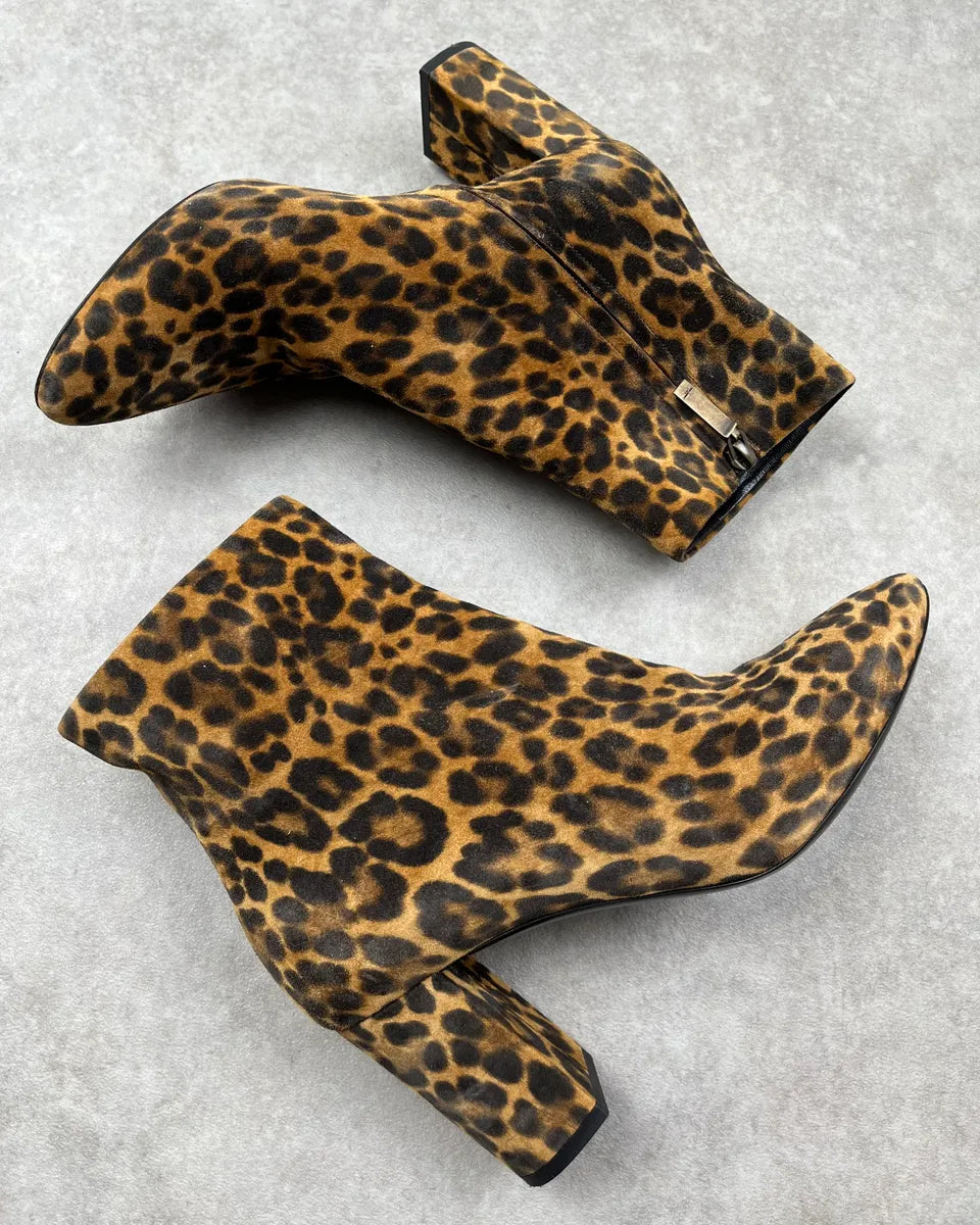 Saint Laurent Brown Leopard Suede Ankle Boots HhKIqVK 5