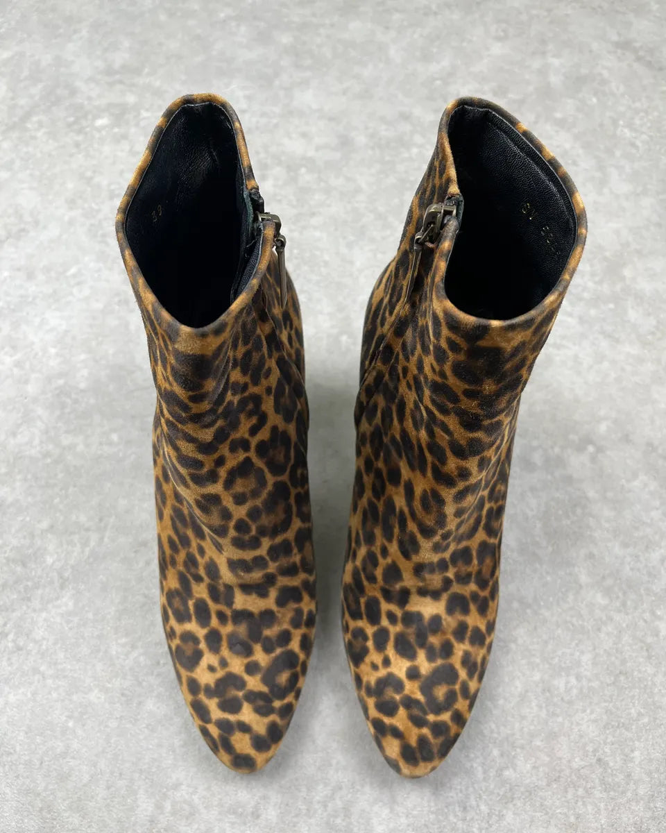 Saint Laurent Brown Leopard Suede Ankle Boots HhKIqVK 7