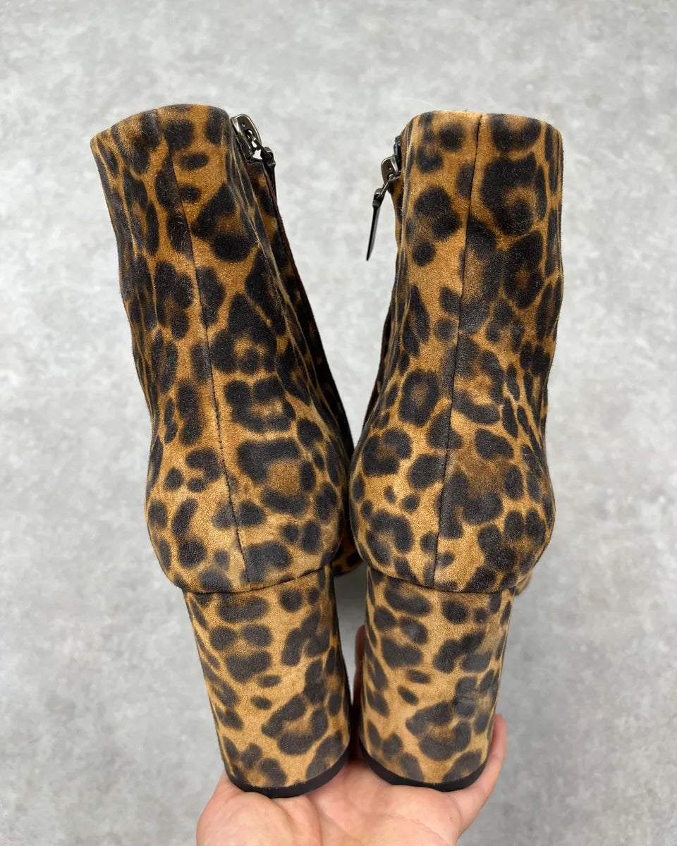 Saint Laurent Brown Leopard Suede Ankle Boots HhKIqVK 8