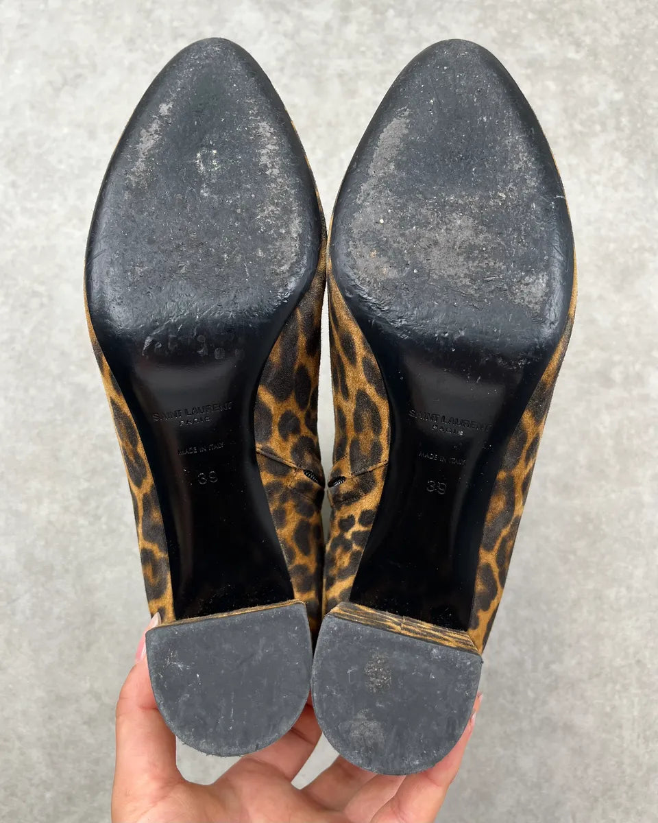 Saint Laurent Brown Leopard Suede Ankle Boots HhKIqVK 9
