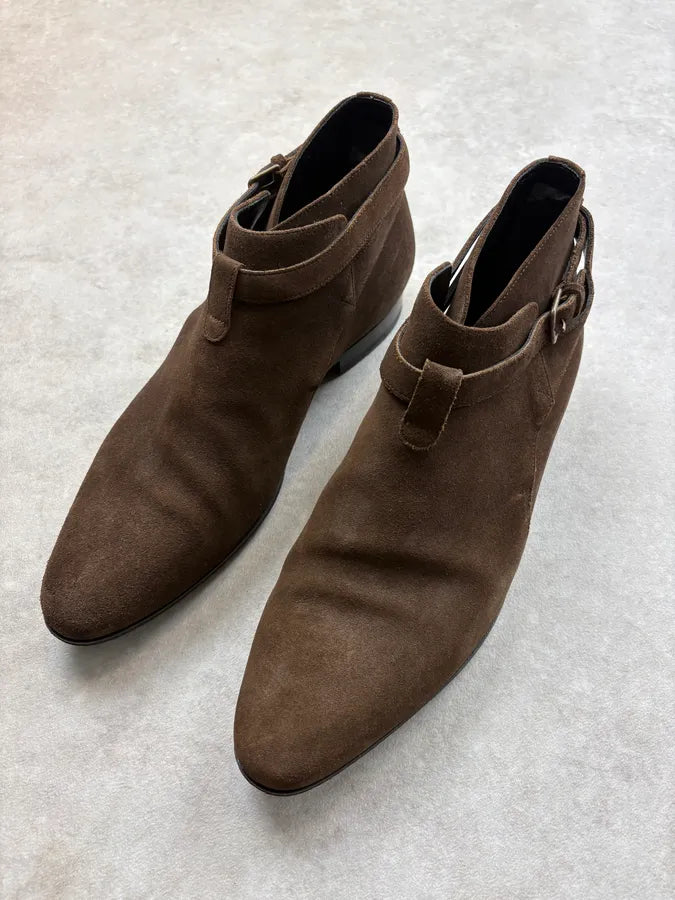 SS2013 Saint Laurent Brown Suede Ankle Leather Boots rHEvTLY 2