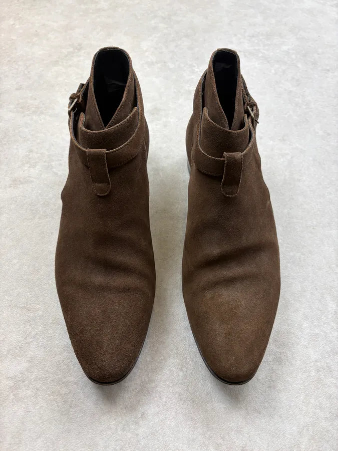 SS2013 Saint Laurent Brown Suede Ankle Leather Boots rHEvTLY 1