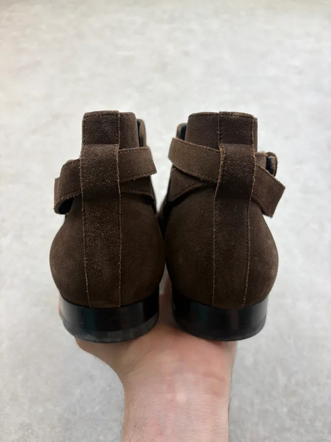 SS2013 Saint Laurent Brown Suede Ankle Leather Boots rHEvTLY 6