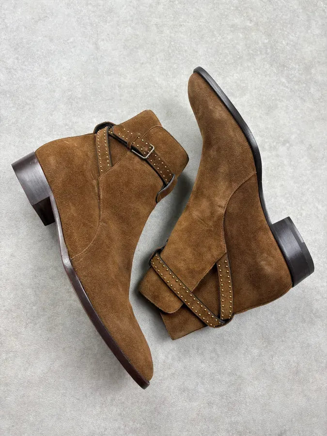 Saint Laurent Brown Suede Leather Studded Boots yZAHHpu 5