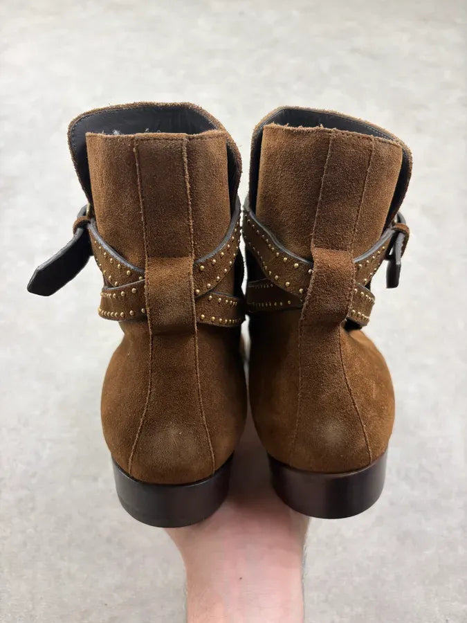 Saint Laurent Brown Suede Leather Studded Boots yZAHHpu 6