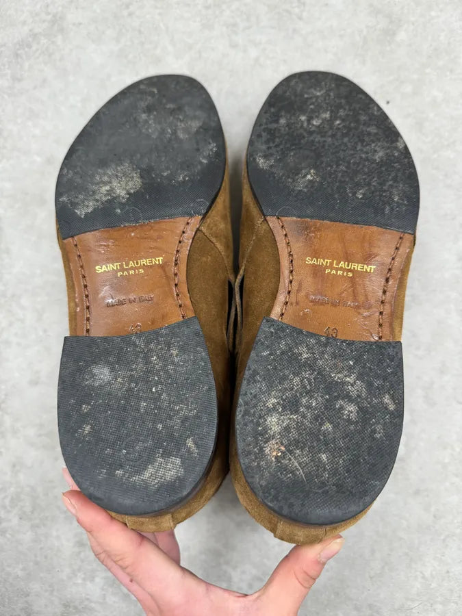 Saint Laurent Buckle Strap Camel Suede Chelsea Boot  mbKUloH 7