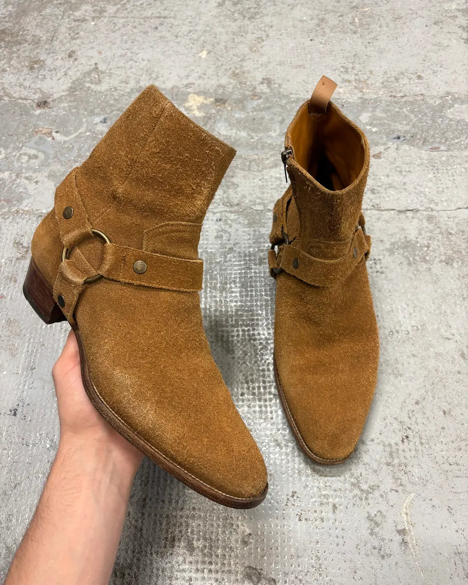 Saint Laurent Camel Suede Ankle Leather Boots VVlWvGm 0