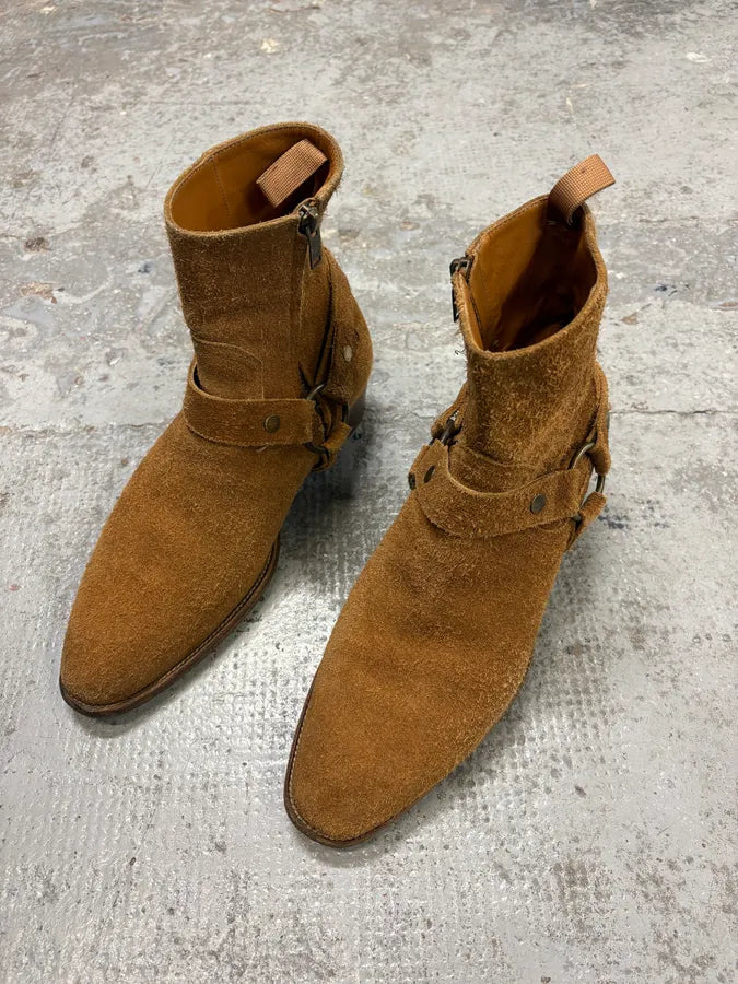 Saint Laurent Camel Suede Ankle Leather Boots VVlWvGm 2