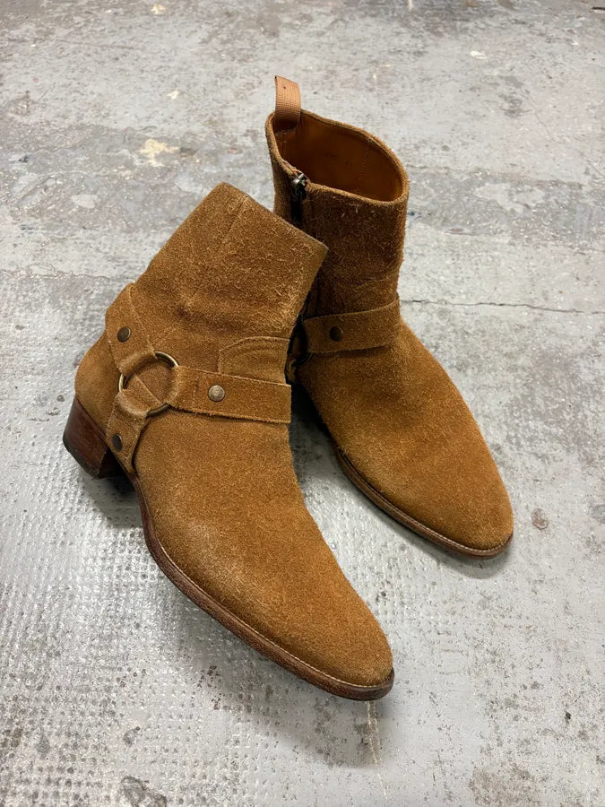 Saint Laurent Camel Suede Ankle Leather Boots VVlWvGm 4