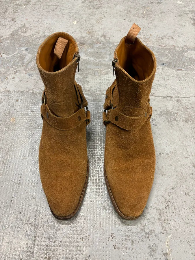 Saint Laurent Camel Suede Ankle Leather Boots VVlWvGm 1