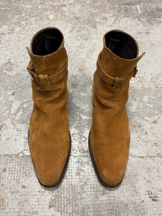 Saint Laurent Camel Suede High Ankle Boots RvCQPGA 1